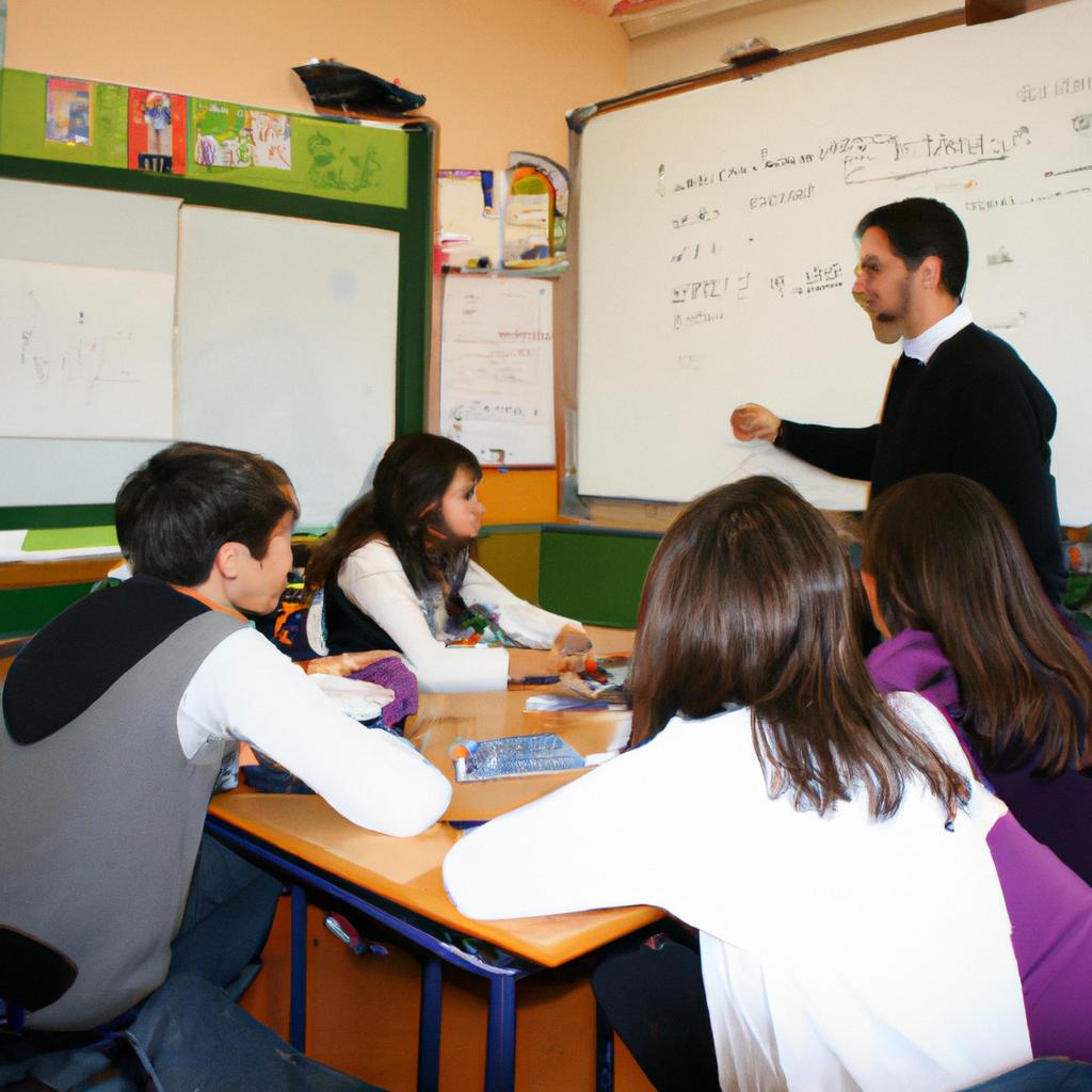 Person teaching students in classroom