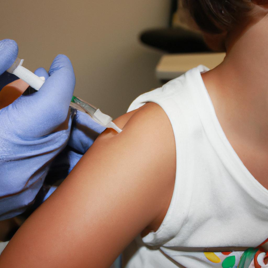 Person administering vaccine to child